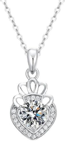 14K Gold Crown-Shaped 1 Carat D-Color VVS2 Diamond Pendant Necklace for Women in Kuwait