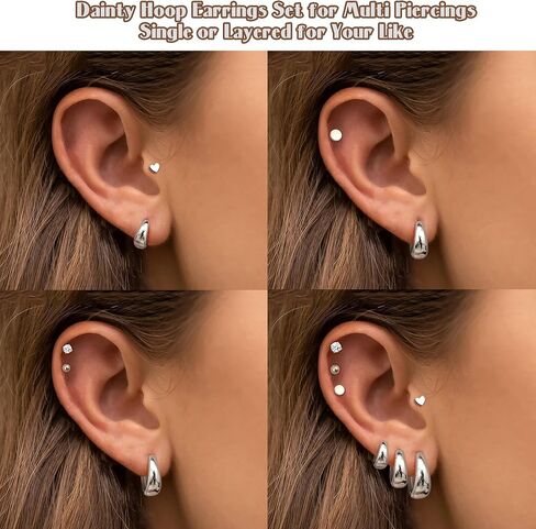 FIASASO Chunky Gold Hoops Earrings for Women Hypoallergenic - 7 Pairs Surgical Stainless Steel Flat Back Stud Hoop Gold Earring Stack Small Cartilage Earrings Sets for Multiple Piercing in Saudi Arabia