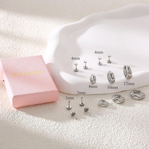 FIASASO Chunky Gold Hoops Earrings for Women Hypoallergenic - 7 Pairs Surgical Stainless Steel Flat Back Stud Hoop Gold Earring Stack Small Cartilage Earrings Sets for Multiple Piercing in Saudi Arabia