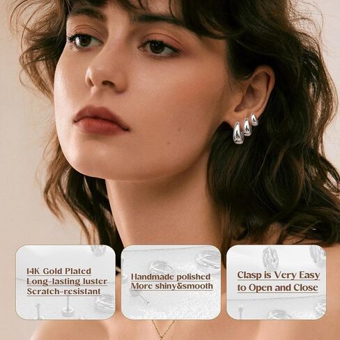 FIASASO Chunky Gold Hoops Earrings for Women Hypoallergenic - 7 Pairs Surgical Stainless Steel Flat Back Stud Hoop Gold Earring Stack Small Cartilage Earrings Sets for Multiple Piercing in Saudi Arabia