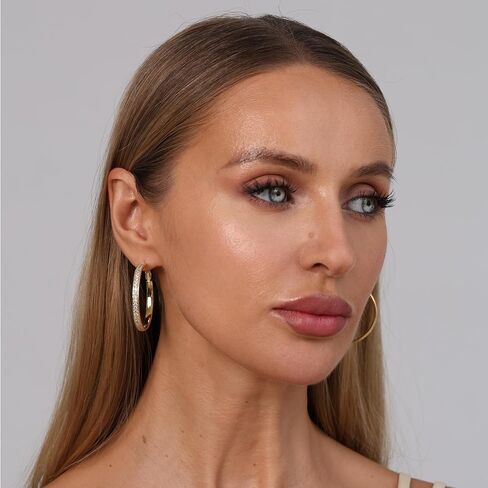 Oobel كبير الأطواق حجر الراين اللامع أقراط تشيك تريوت كبيرة للنساء غير المشوهة 925 من الفضة الفضية/الذهب المقودات الراين المغلقة للأذنين الحساسة 30/40/10/60 ملم in Kuwait