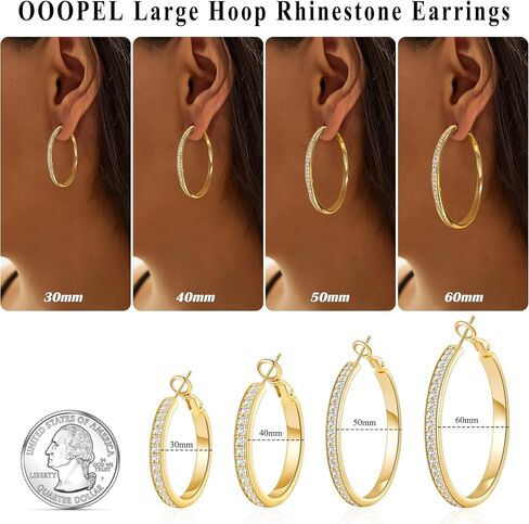 Oobel كبير الأطواق حجر الراين اللامع أقراط تشيك تريوت كبيرة للنساء غير المشوهة 925 من الفضة الفضية/الذهب المقودات الراين المغلقة للأذنين الحساسة 30/40/10/60 ملم in Kuwait