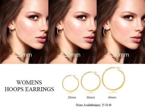 14K Gold Earrings for Women Gold Hoop Earrings for Women with Cubic Zirconia Layered Dual-Hoop Elegance Thin Hoop Earring 25/30/40mm in Kuwait