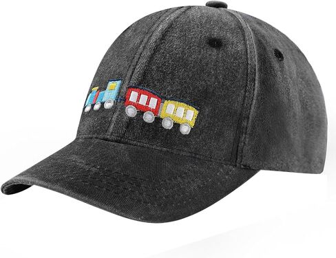 Adjustable Kids Baseball Cap for Boys (3-8 Years), Washable Denim with Train Design, Baseball Hat for Sports & Daily Wear in Saudi Arabia