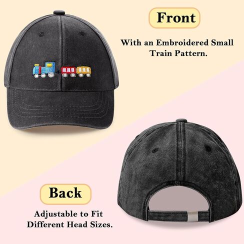 Adjustable Kids Baseball Cap for Boys (3-8 Years), Washable Denim with Train Design, Baseball Hat for Sports & Daily Wear in Saudi Arabia