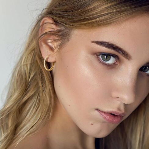 14K Gold Earrings for Women Gold Hoop Earrings for Women with Cubic Zirconia Layered Dual-Hoop Elegance Thin Hoop Earring 25/30/40mm in Kuwait