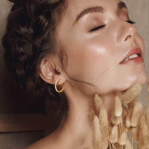 14K Gold Earrings for Women Gold Hoop Earrings for Women with Cubic Zirconia Layered Dual-Hoop Elegance Thin Hoop Earring 25/30/40mm in Kuwait