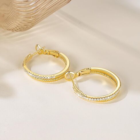 14K Gold Earrings for Women Gold Hoop Earrings for Women with Cubic Zirconia Layered Dual-Hoop Elegance Thin Hoop Earring 25/30/40mm in Kuwait
