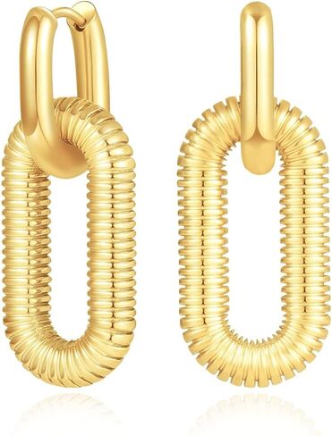 Gold Paperclip Earrings for Women 18K Gold Plated Oval Hoops Earring Rectangle Earrings Square Hoops U Shape Link Hoops Earrings Chunky Hoop Earrings in Kuwait