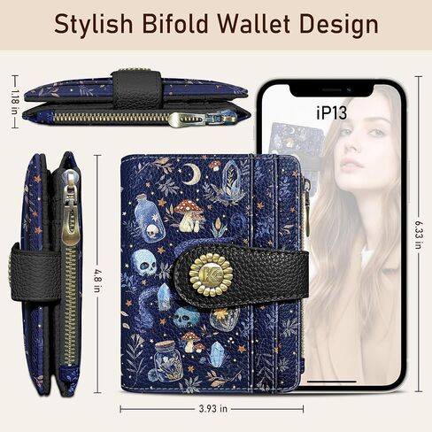 Skull Mushroom Snake Night Small Rfid Women Wallet Bifold Zipper Coin Pocke Pu Leather Leather Common Cash Card Walleder Travel Wart in Kuwait