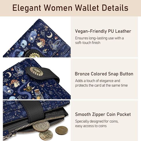 Skull Mushroom Snake Night Small Rfid Women Wallet Bifold Zipper Coin Pocke Pu Leather Leather Common Cash Card Walleder Travel Wart in Kuwait