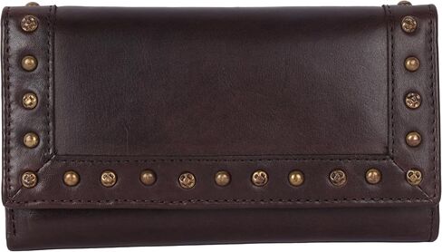 Vintage Italian Leather Boho Studded Trifold Wallet – Zipper Coin Purse & Credit Card Holder for Women (Brown) in Saudi Arabia
