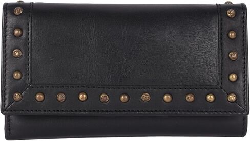 Vintage Italian Leather Boho Studded Trifold Wallet – Zipper Coin Purse & Credit Card Holder for Women (Brown) in Saudi Arabia