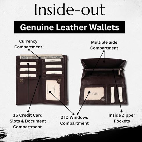 Vintage Italian Leather Boho Studded Trifold Wallet – Zipper Coin Purse & Credit Card Holder for Women (Brown) in Saudi Arabia