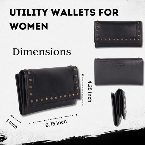 Vintage Italian Leather Boho Studded Trifold Wallet – Zipper Coin Purse & Credit Card Holder for Women (Brown) in Saudi Arabia