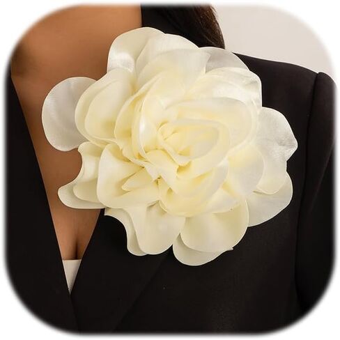 Dainty Fabric Rose Flower Large Brooch Lapel Pins,Delicate Elegant Silk Camellia Flower Oversized Brooch Pin for Women,Camellias Flower Hair Clip and Brooch Pin 4.3in/7.5in in Kuwait