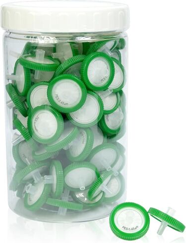 Syringe Filters PES Hydrophilic Filtration 0.22um Micron Pore Size 25mm Membrane Diameter Lab PES Membrane Disc Non-Sterile by Labfil, Pack of 100 in Kuwait