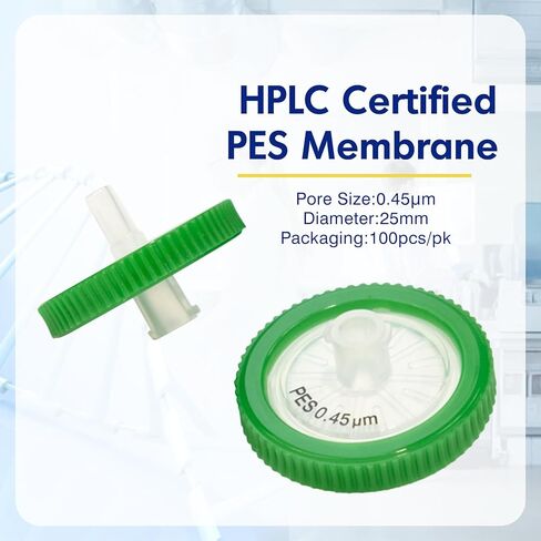 Syringe Filters PES Hydrophilic Filtration 0.22um Micron Pore Size 25mm Membrane Diameter Lab PES Membrane Disc Non-Sterile by Labfil, Pack of 100 in Kuwait