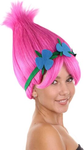 HPO ملونة مدبب الأميرة Troll CoSplay Costume Costume with Blue Flower Crown | تصميم غطاء الغطاء لتناسب كل الرأس. in Kuwait