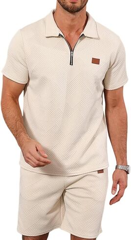 Mens Summer Sweatsuit With Pocket - Short Sleeve Polo Shirt & Shorts Set Casual 2 Pieces Shorts Outfits in Saudi Arabia
