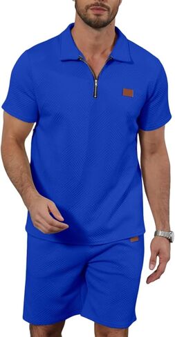 Mens Summer Sweatsuit With Pocket - Short Sleeve Polo Shirt & Shorts Set Casual 2 Pieces Shorts Outfits in Saudi Arabia