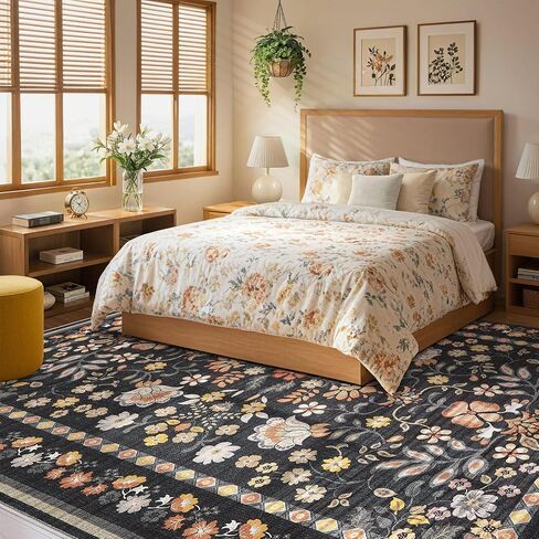 3x10 Runner Rug for Hallways Kitchen: 3x10 Washable Area Rug Boho Floral Soft Long Rug - Non-Slip Low Pile Throw Indoor Carpet for Entryway Kitchen Bedroom Laundry Bathroom- Pink in Saudi Arabia
