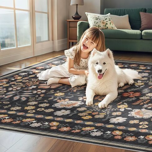 3x10 Runner Rug for Hallways Kitchen: 3x10 Washable Area Rug Boho Floral Soft Long Rug - Non-Slip Low Pile Throw Indoor Carpet for Entryway Kitchen Bedroom Laundry Bathroom- Pink in Saudi Arabia