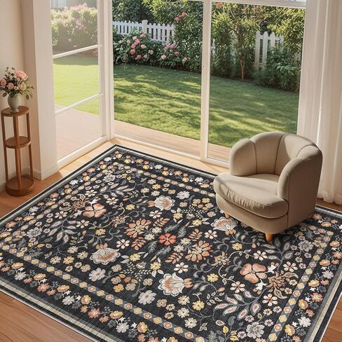 3x10 Runner Rug for Hallways Kitchen: 3x10 Washable Area Rug Boho Floral Soft Long Rug - Non-Slip Low Pile Throw Indoor Carpet for Entryway Kitchen Bedroom Laundry Bathroom- Pink in Saudi Arabia