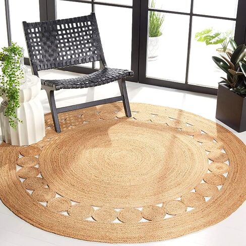 Jute Braided Area Rug, 3-feet Round, Stain Resistance, Natural Handmade Circle Boho Area Rug for Entryways, Living Room, Bedroom, Farmhouse Vintage Decor, Reversible Jute Rug in Saudi Arabia