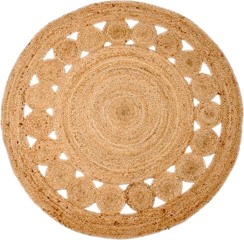 Jute Braided Area Rug, 3-feet Round, Stain Resistance, Natural Handmade Circle Boho Area Rug for Entryways, Living Room, Bedroom, Farmhouse Vintage Decor, Reversible Jute Rug in Saudi Arabia