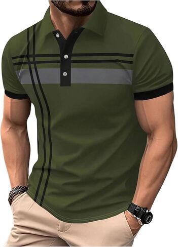 SOLY HUX Men's Casual Golf Shirts Short Sleeve Button Down Striped Collared Shirts Summer Work T-Shirt in Saudi Arabia