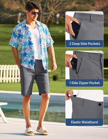 شورت غولف بولي للرجال 11 بوصة inseam المسطح الأمامي خفيفة الوزن جاف مع 5 جيوب للسفر غير الرسمي للأعمال التجارية in Kuwait