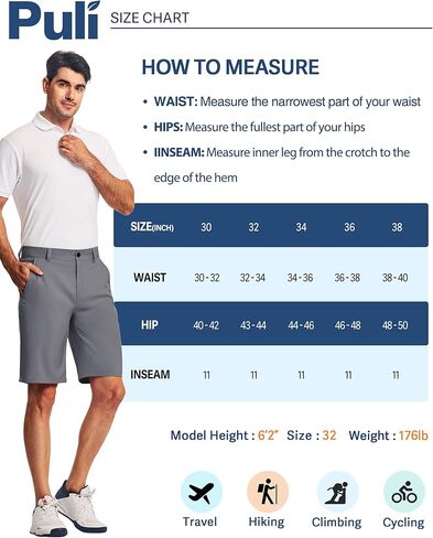 شورت غولف بولي للرجال 11 بوصة inseam المسطح الأمامي خفيفة الوزن جاف مع 5 جيوب للسفر غير الرسمي للأعمال التجارية in Kuwait