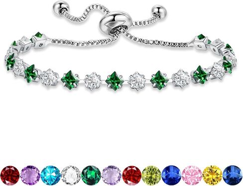 Birthstone Bracelet for Women, Silver Tennis Bracelet with Cubic Zirconia Adjustable Slider Rhinestone Bracelet Christmas Birthday Anniversary Friendship Jewelry Gift for Her Mom Wife Girlfriend in Kuwait