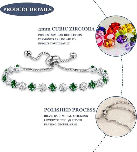 Birthstone Bracelet for Women, Silver Tennis Bracelet with Cubic Zirconia Adjustable Slider Rhinestone Bracelet Christmas Birthday Anniversary Friendship Jewelry Gift for Her Mom Wife Girlfriend in Kuwait
