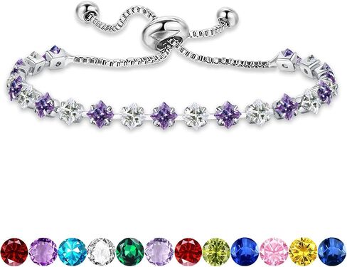 Birthstone Bracelet for Women, Silver Tennis Bracelet with Cubic Zirconia Adjustable Slider Rhinestone Bracelet Christmas Birthday Anniversary Friendship Jewelry Gift for Her Mom Wife Girlfriend in Kuwait