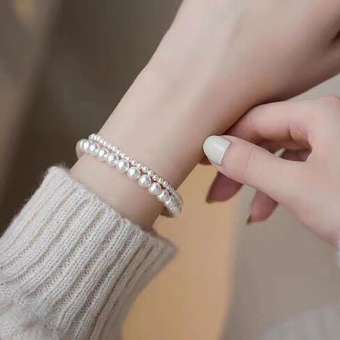 Pearl Bracelet for Women Gifts Trendy Stuff Dainty Bracelet White Baroque Pearl Wrist Bracelets Bridesmaid Bridal Wedding Jewelry Gifts in Kuwait