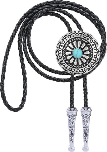 Western Vintage Bolo Tie for Men Cowboy Necklace Gold Leather Necktie Handmade Halloween Costume Accessories in Kuwait