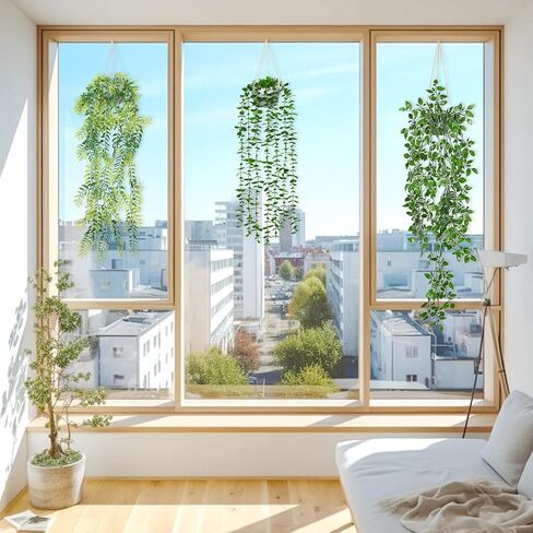 Dremisland 4 Pack Artificial Hanging Plants with Pots Artificial Ivy Vine Eucalyptus Fake Hanging Plants, Boston Fern, String of Pearls for Home Indoor Outdoor Shelf Wall Farmhouse Decor in Kuwait