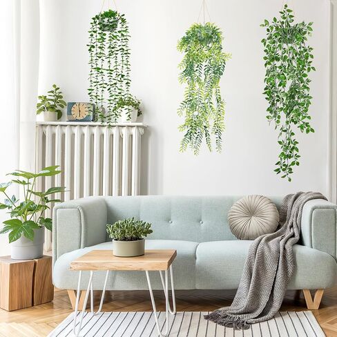Dremisland 4 Pack Artificial Hanging Plants with Pots Artificial Ivy Vine Eucalyptus Fake Hanging Plants, Boston Fern, String of Pearls for Home Indoor Outdoor Shelf Wall Farmhouse Decor in Kuwait