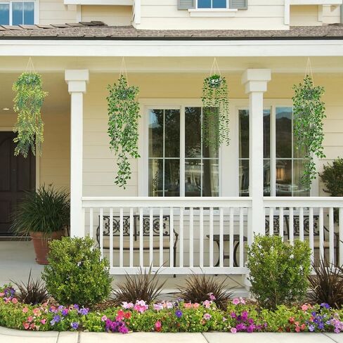 Dremisland 4 Pack Artificial Hanging Plants with Pots Artificial Ivy Vine Eucalyptus Fake Hanging Plants, Boston Fern, String of Pearls for Home Indoor Outdoor Shelf Wall Farmhouse Decor in Kuwait