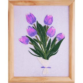 Generic Wood Framed Wall Art for Living Room Handmade Traditional Chinese Handcrafted Technique of Cloisonne Tulip Flower Paintings Wall Pictures for Bedroom Office Decorations Waterproof Home Decor Mothers Day Gifts 10.8"x14"x0.6" Artwork
