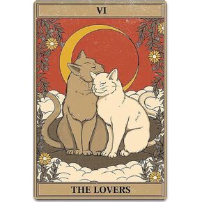 UOAIUDT Tin Logo Vi The Lovers Cat Tarot Retro Aluminum Metal Poster Wall Decor Bar Cafe House Home Furnishing Shop Decoration Plaque Mural 8x12 Inches