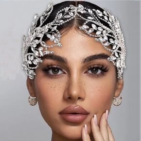 Bridal Headband for Wedding Rhinestone Bride Hair Pieces,Crystal Lengthen Wedding Hair Accessories for Bride Bridesmaid-Sliver