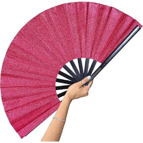 Large Folding Fan-Hand Fan Popping Fan for Line Dancing Clacking Fans for Boots On The Ground Dance, Party,Outdoor,Decoration (Red Glitter)