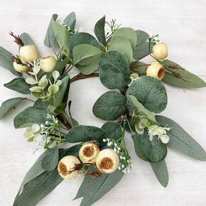 2pcs Easter Eucalyptus يترك حلقات الشمعة أكاليل 4 بوصة مركز صغير بوهو إكليل من البوهو لمدة 3 بوصة