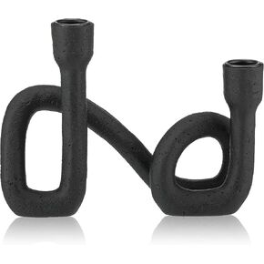 Enhon 1 Pcs Black Decorative Resin Double Taper Candle Holder, Fit Candle in 0. 98 Inch, Modern Abstract Candlestick Holder, Table Decoration, Gift for Home, Bedroom, Wedding, Dinning, Mantel, Party