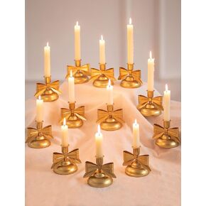 Nuptio Bow Taper Candle Mostuders: مجموعة من حاملي شمعة ذهبية - حاملي الشمعدان المعدني للمنزل للمنزل الزفاف مركزية ديكور عباءة