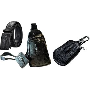 Luxury Crossbody Bag for Men, Includes Short Wallet, Purse/Keychain, Also Includes Belt, All with Crocodile Skin.