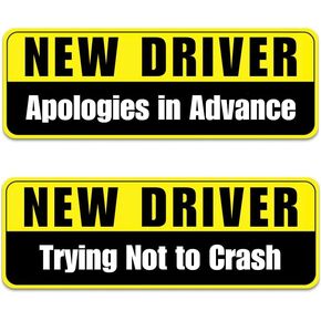 New Driver Magnet for Car - 2-Pack Reflective Funny Magnetic Bumper Sticker Set - Removable Novice Driver Safety Attention Sign (P2 - Trying Not to Crash)